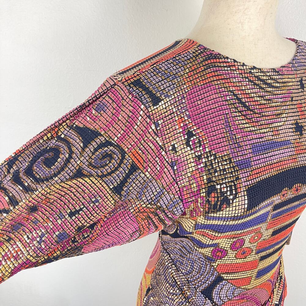 Vintage Cache Mosaic Metallic Geometric Cocktail Party Mini Dress Women's Small - Picture 5 of 15